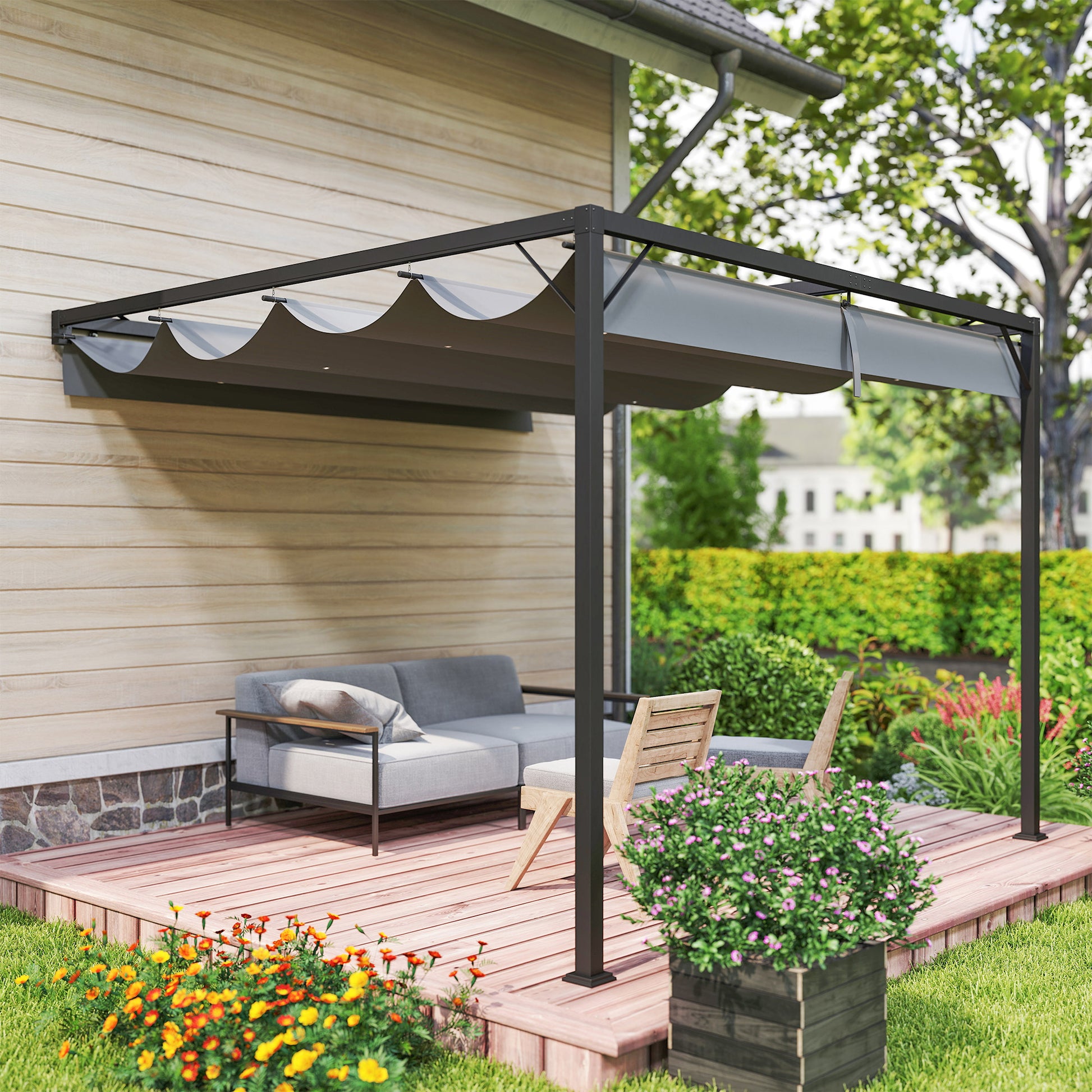 Outsunny 3 x 3(m) Outdoor Pergola with Retractable Canopy - Grey