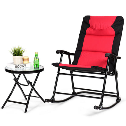 3 Pcs Folding Bistro Set Outdoor Rocking Chairs and Table Set-Red