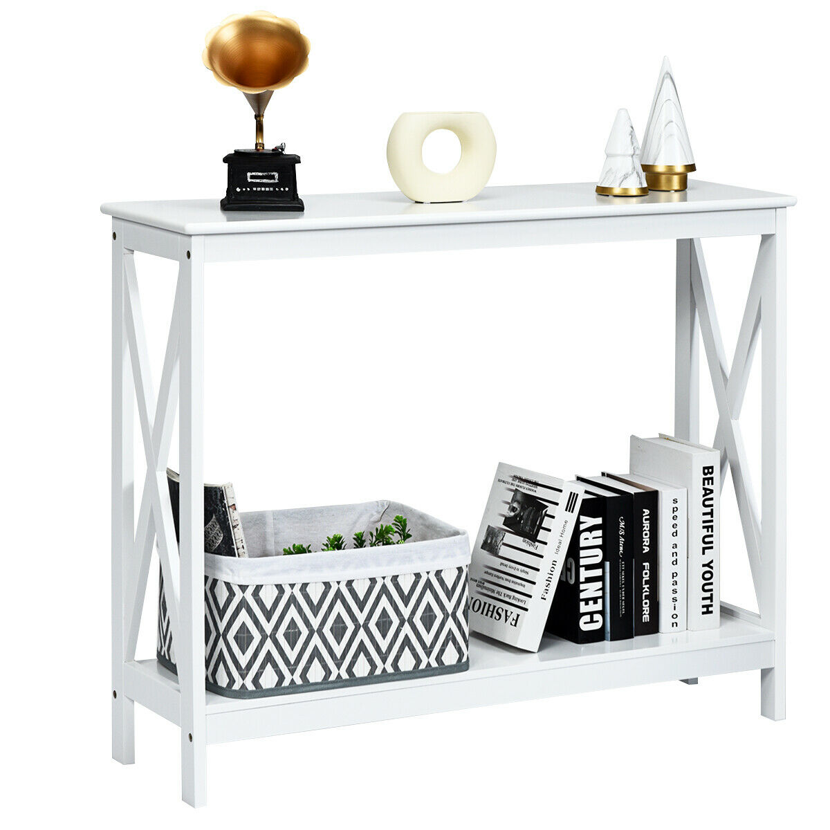 2 Tier Wooden Console Table-White