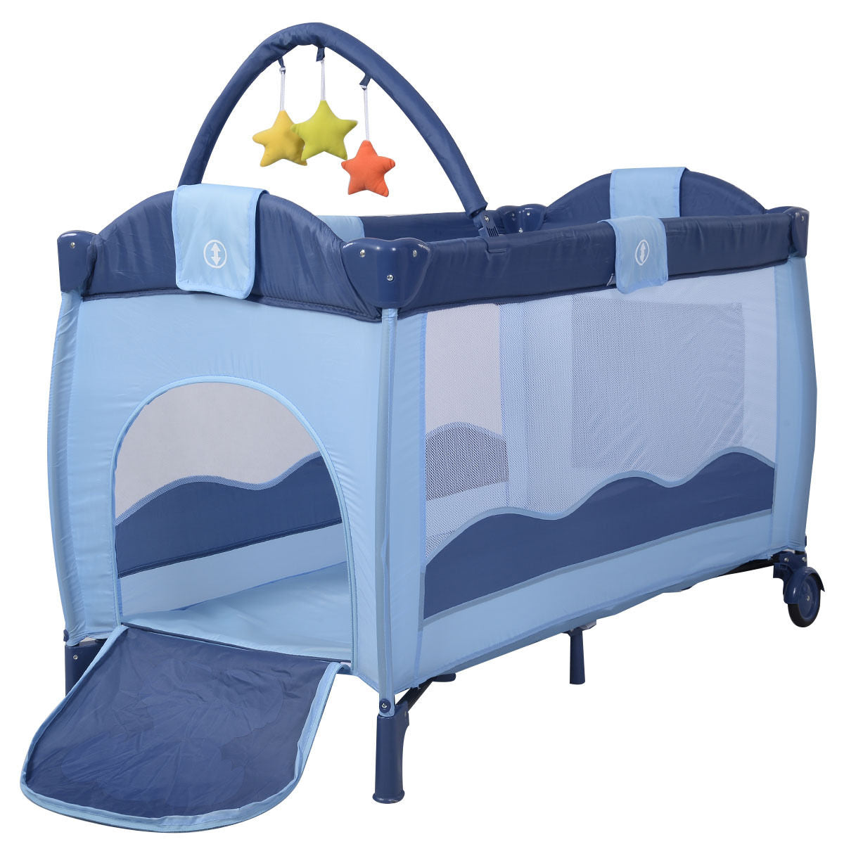 Baby Sleep/ Play Travel Cot with Bag and Detachable Toys-Blue