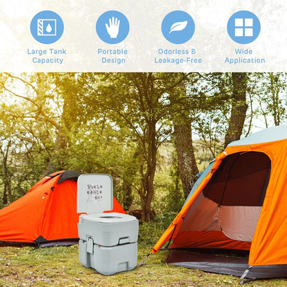 20L Portable Camping Toilet with Level Indicator and Piston Pump Flush 