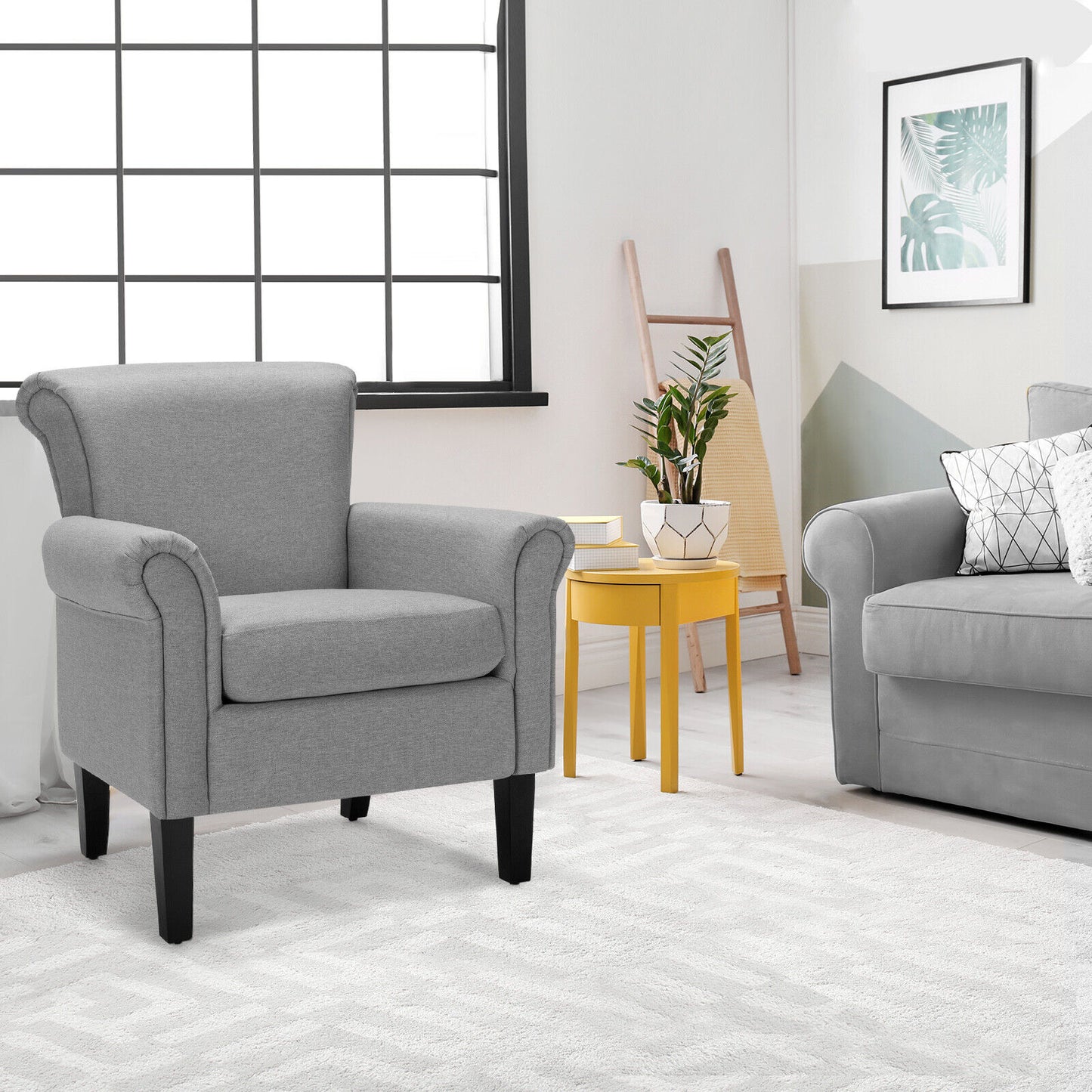 Upholstered Lounge Tub Armchair for Living Room Bedroom -Light Grey