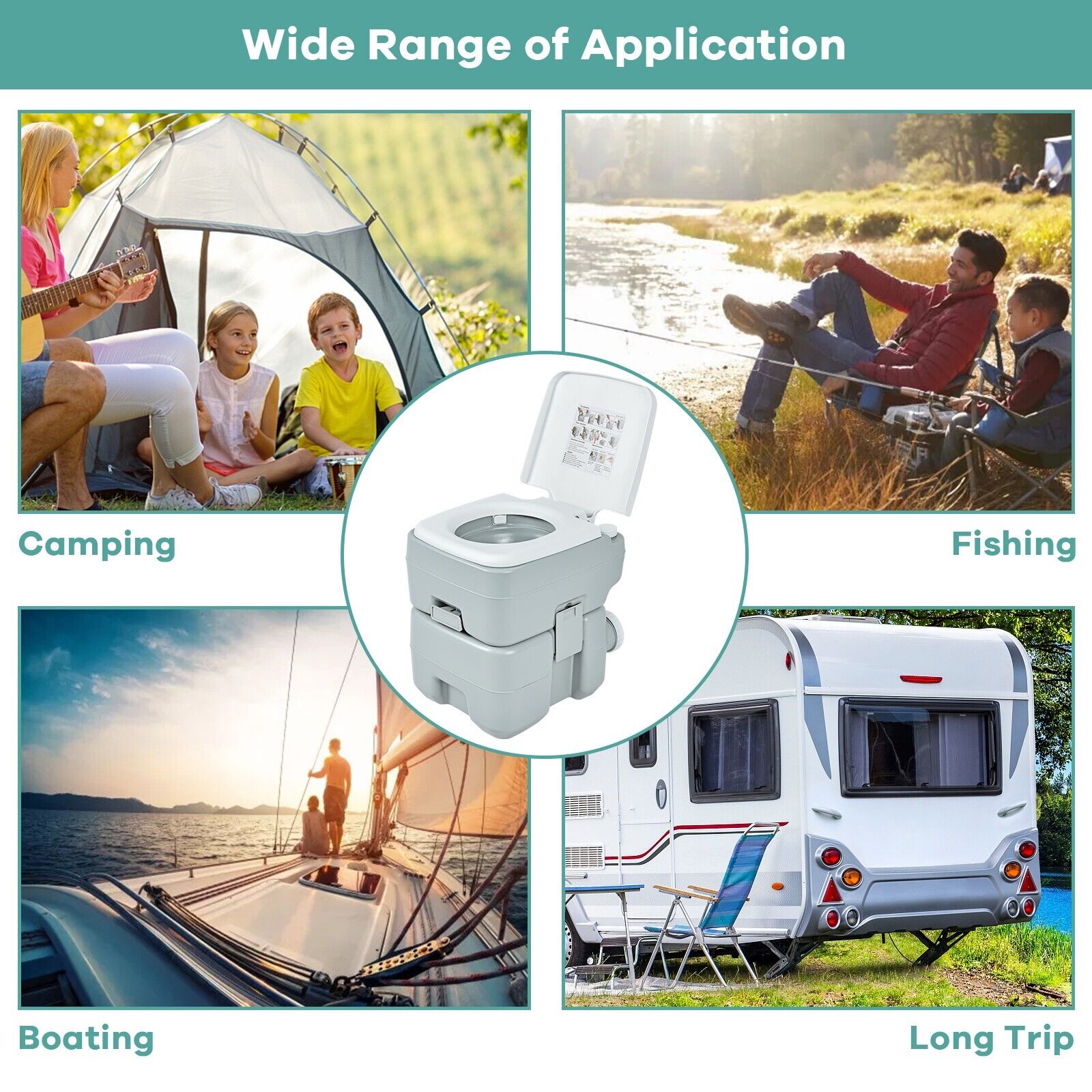 20L Outdoor Flushing Toilet without Level Indicator for Hiking Travel 