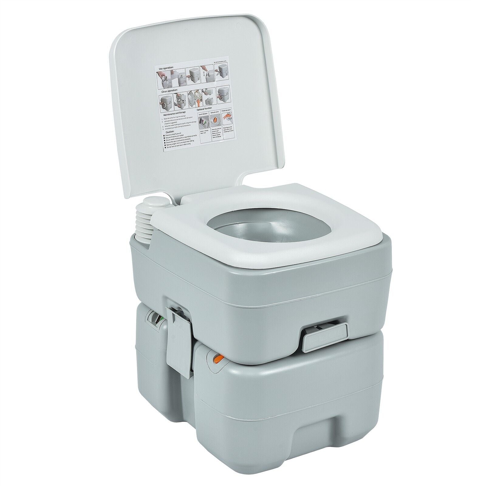 20L Portable Camping Toilet with Level Indicator and Piston Pump Flush 