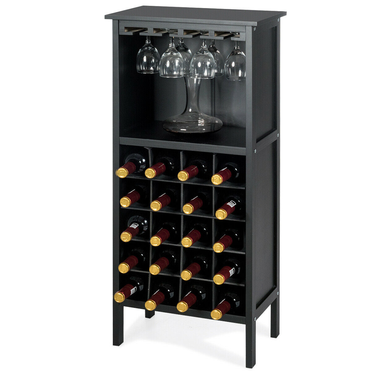 Wine Rack 20 Bottles Wood Holder Display-Black