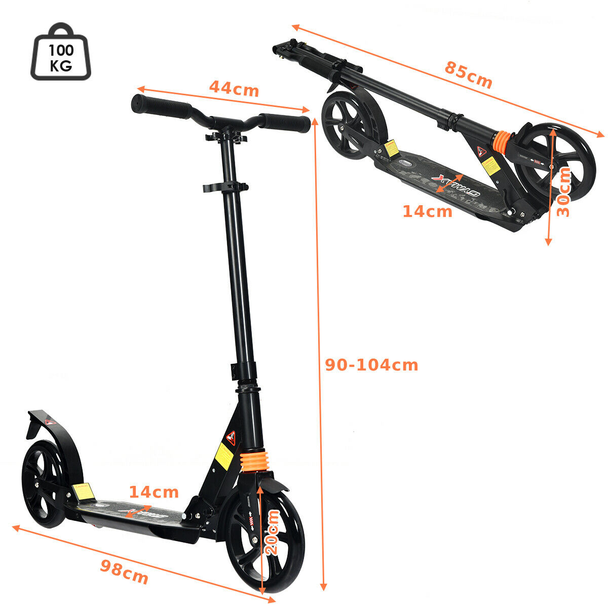 Pro Push Stunt Kick Scooter with Adjustable Bar and Carry Strap-Black