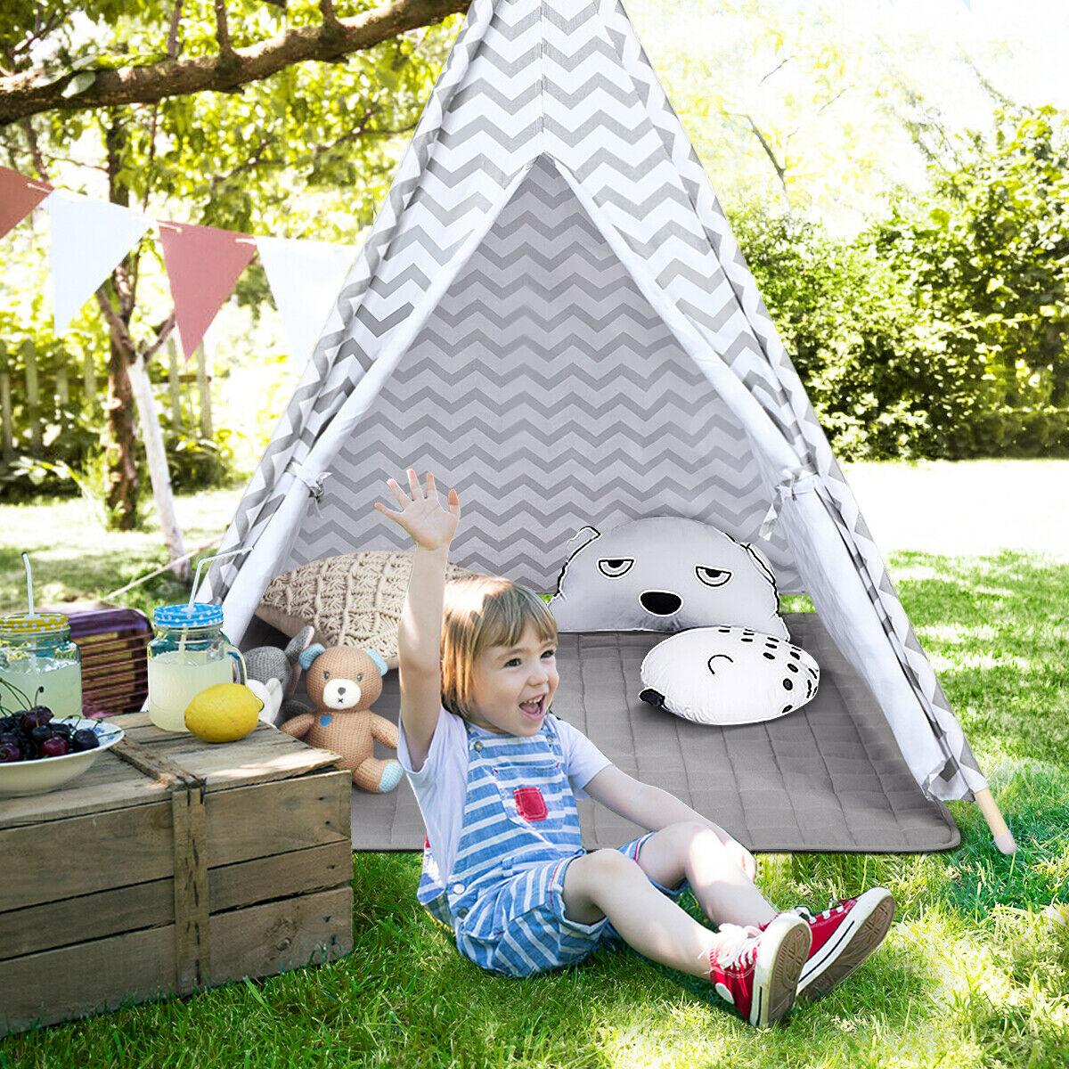 Kid's Tepee Tent with Floor Mat