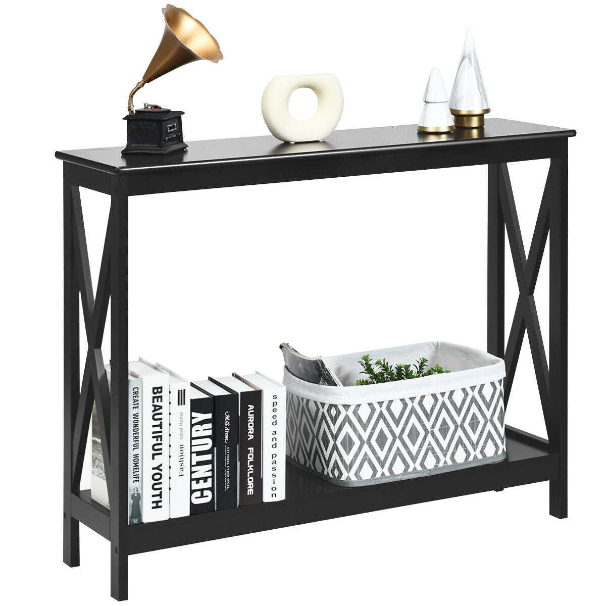 2 Tier Wooden Console Table-Black