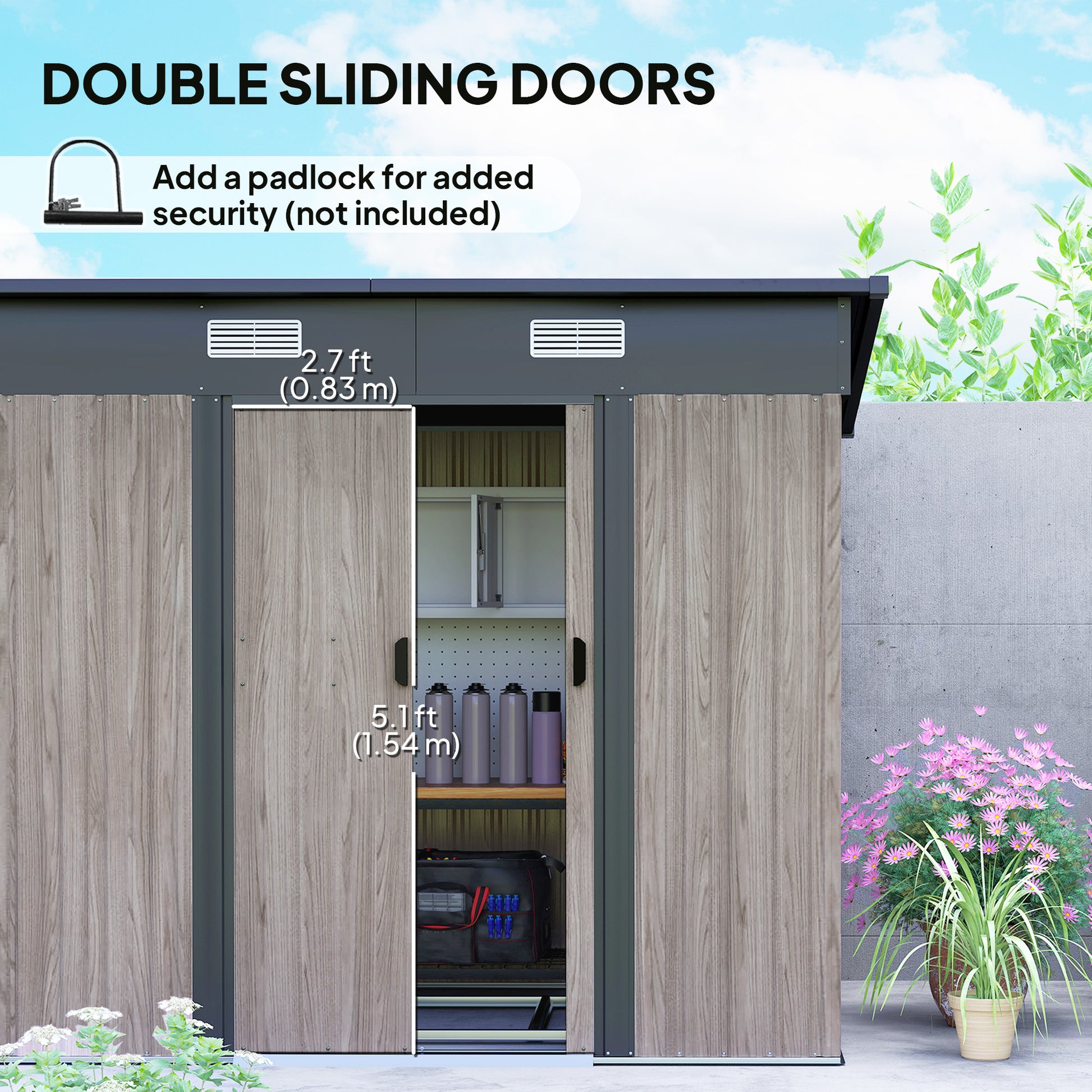 Outsunny 4 x 7ft Metal Shed - Grey Wood-Effect
