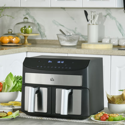 HOMCOM Dual Zone Air Fryer, 10-in-1 8L with Sync Cook & Sync Finish, 60-Minute Timer for Oil Free & Low Fat Cooking, 2400W