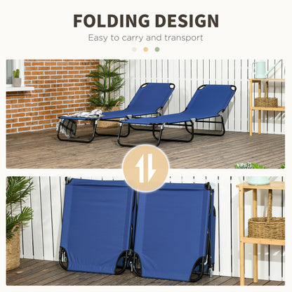 Outsunny Folding Sun Loungers Set of 2, Outdoor Day Bed with Reclining Back, Steel Recliner Garden Chairs with Breathable Mesh for Beach, Patio, Blue