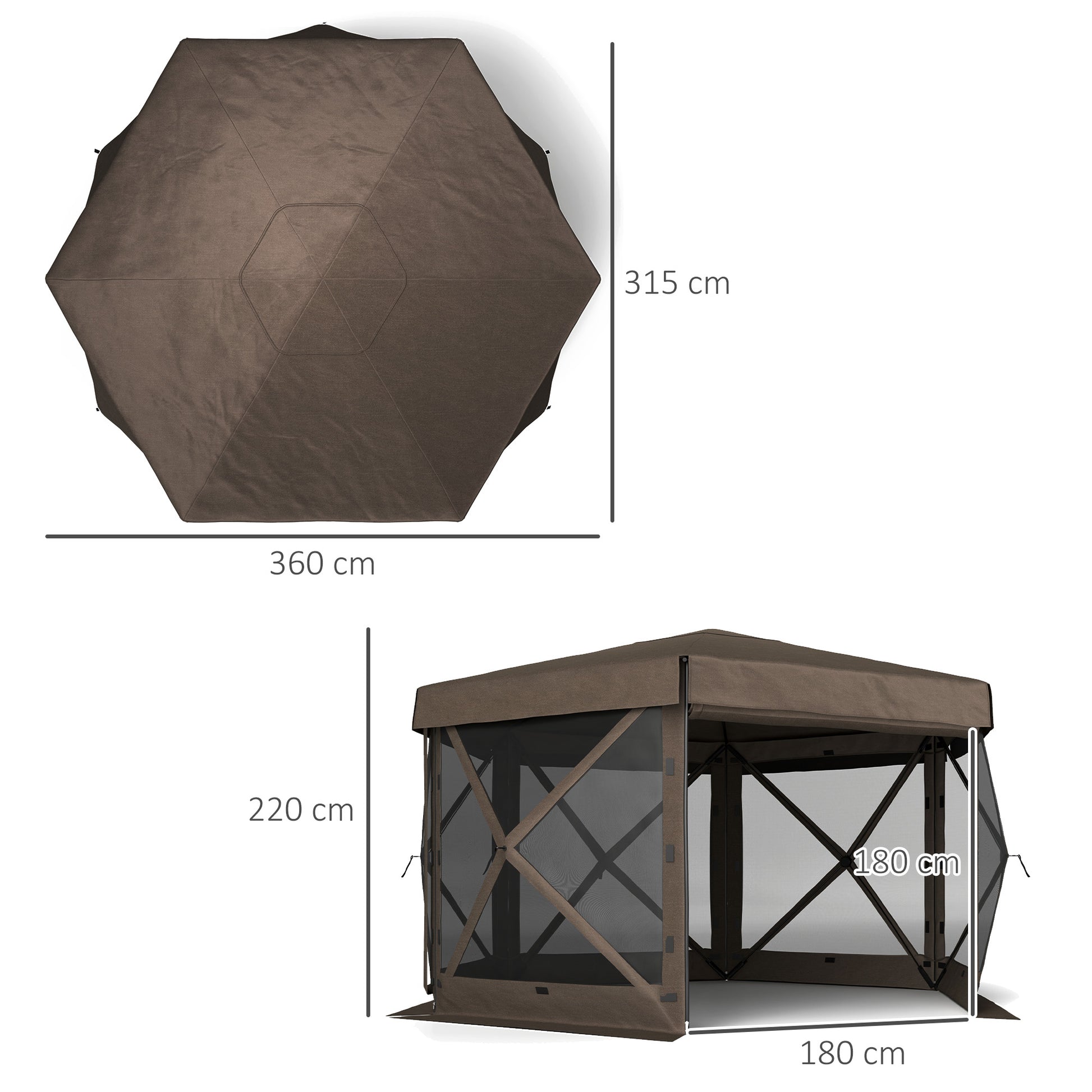 Outsunny 3 x 3(m) Hexagon Pop Up Gazebo with 5 Sides and Carry Bag, Waterproof, UV Resistant Party Tent Instant Event Shelter with Netting for Garden, Patio, Brown