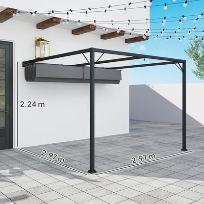 Outsunny 3 x 3(m) Outdoor Pergola with Retractable Canopy - Grey