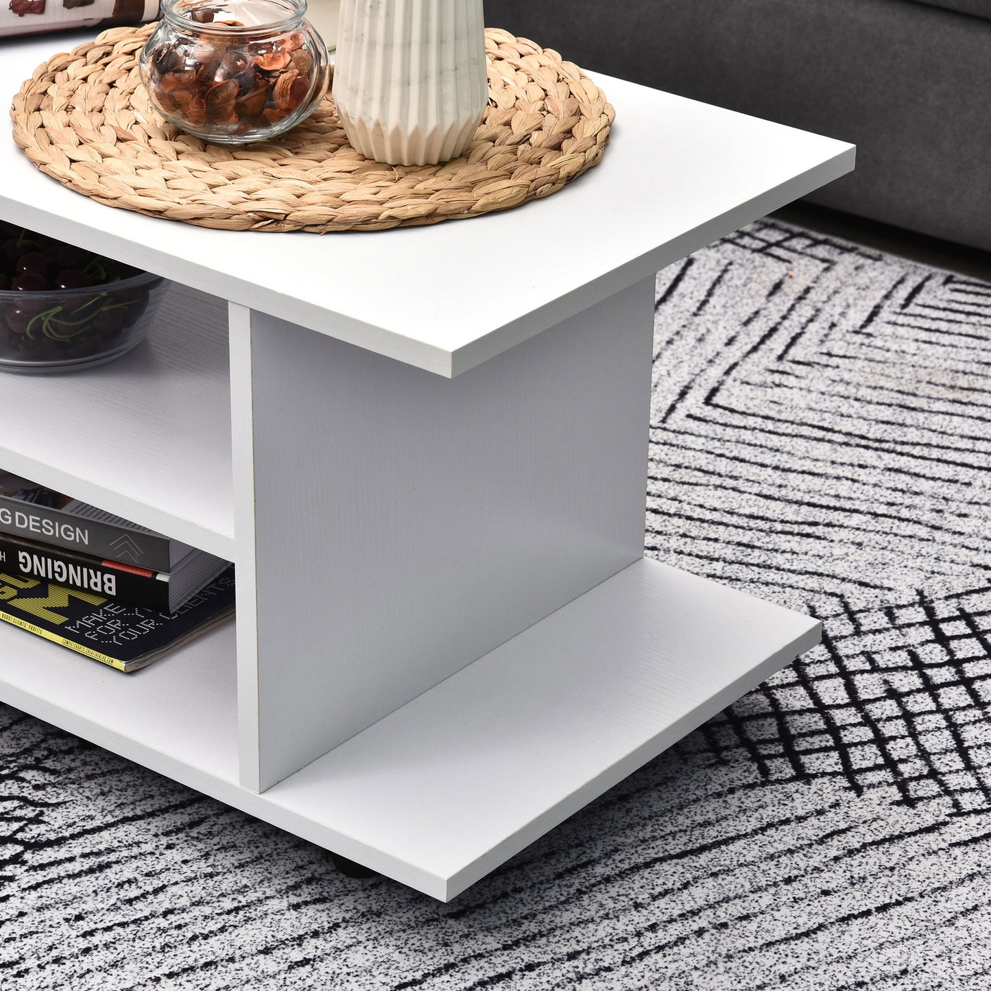HOMCOM TV Stand W/ Shelves -White