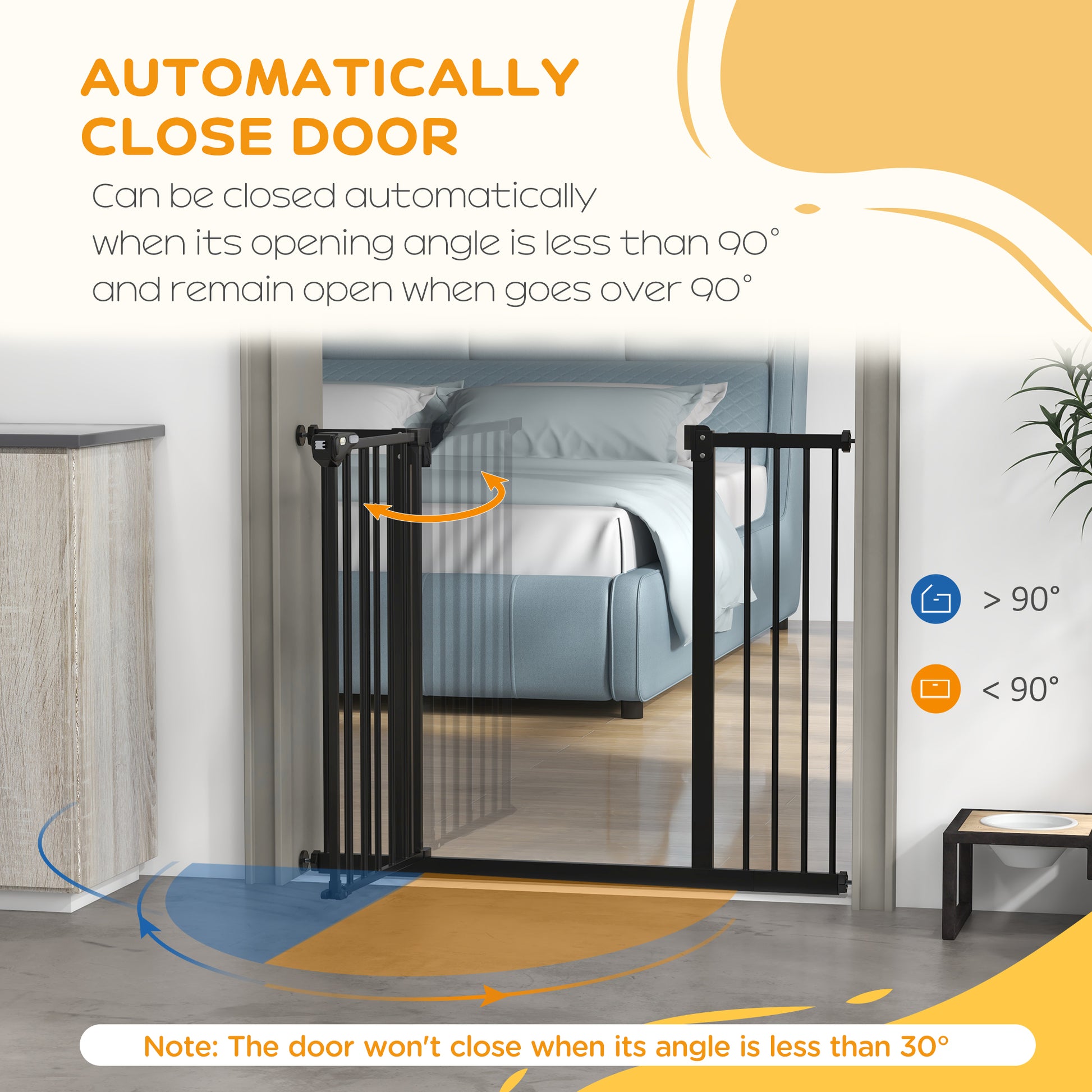 PawHut Metal 74-100cm Wide Adjustable Dog Gate Black
