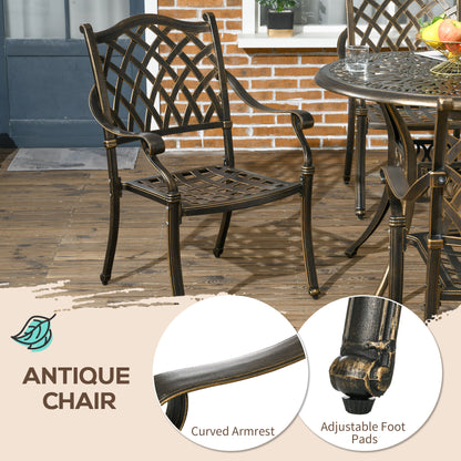 Outsunny 5-Piece Outdoor Furniture Dining Set, Cast Aluminum Conversation Set Includes 4 Chairs and ?90cm Round Table with ?50mm Umbrella Hole for Patio Garden Deck, Flower Design
