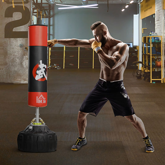 HOMCOM 6FT Adult Freestanding Boxing Punch Bag Stand w/ Fillable Base Absorption Springs Suction Cups Professional Work Out Home Gym