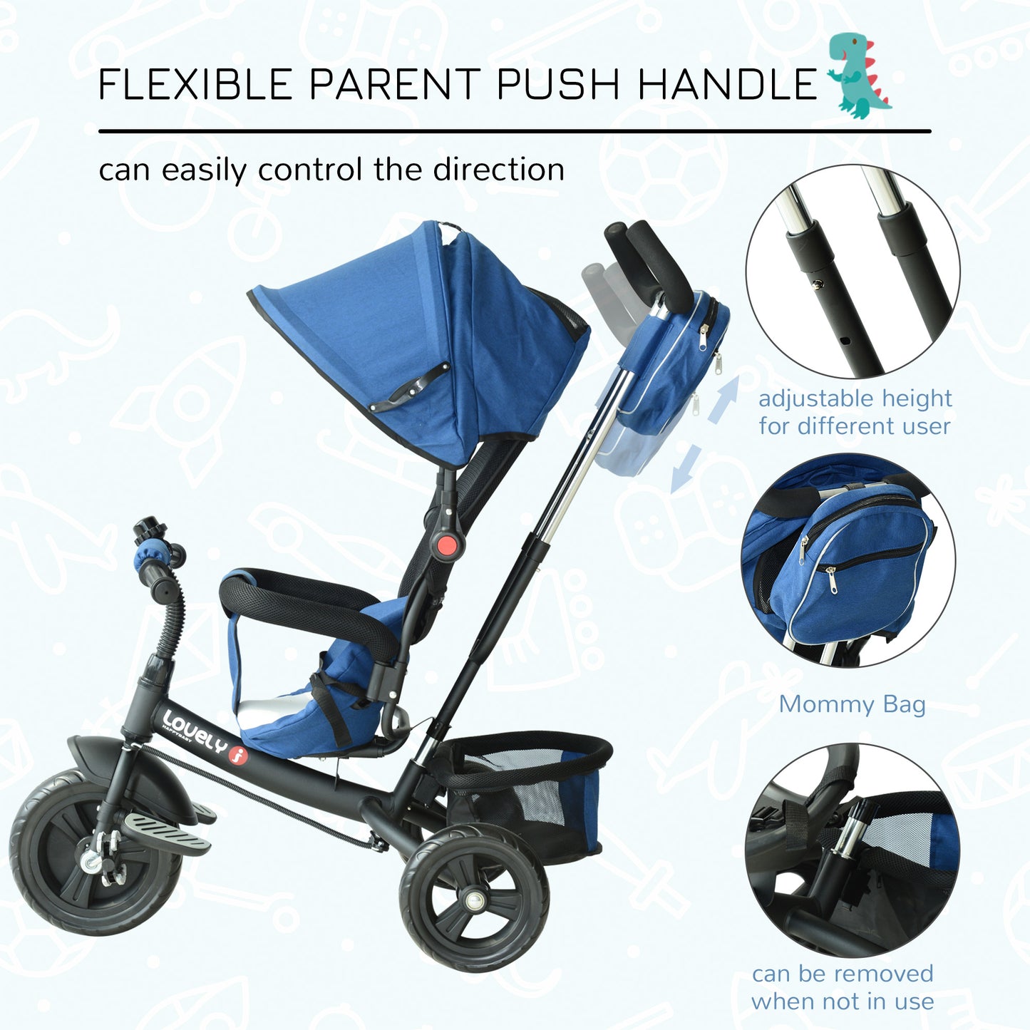 HOMCOM Baby Ride on Tricycle W/Canopy-Blue