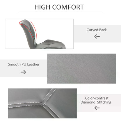 HOMCOM Set of 2 Contrast Stitched PU Leather Racing-Style Dining Chairs Accent Seat w/ Steel Legs Ergonomic Back Padding Home Living Room Grey