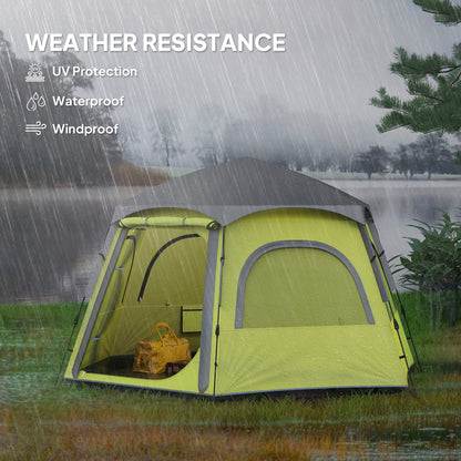 Outsunny Instant Camping Tent, 2/3/4 Person Easy Setup Dome Family Tent with Vestibule, Rainfly, 4 Mesh Windows & 2 Doors, Hexagonal Design, Waterproof & UV Protected, Yellow Green