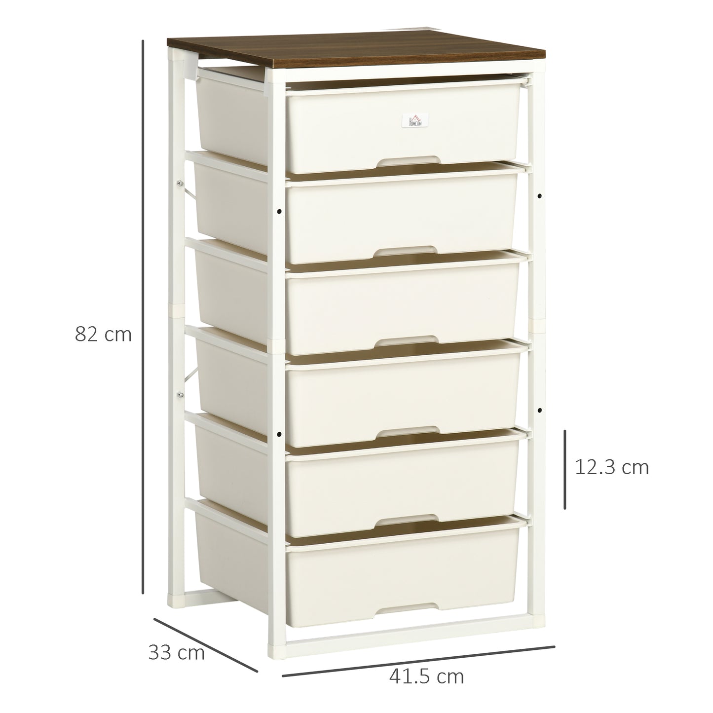 HOMCOM Chest of Drawers, 6-Drawer Storage Organiser Unit with Steel Frame for Bedroom, Living Room, White