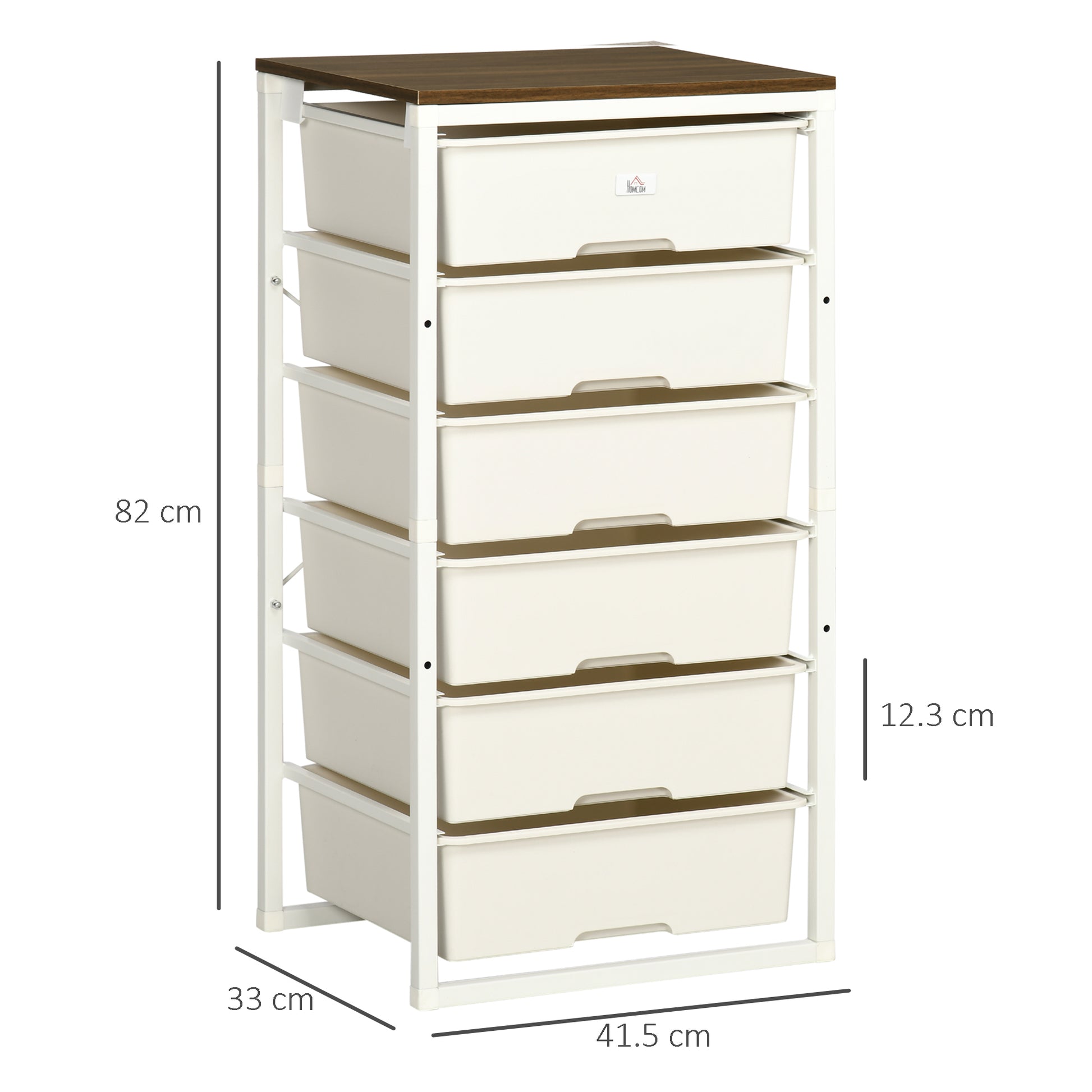 HOMCOM Chest of Drawers, 6-Drawer Storage Organiser Unit with Steel Frame for Bedroom, Living Room, White