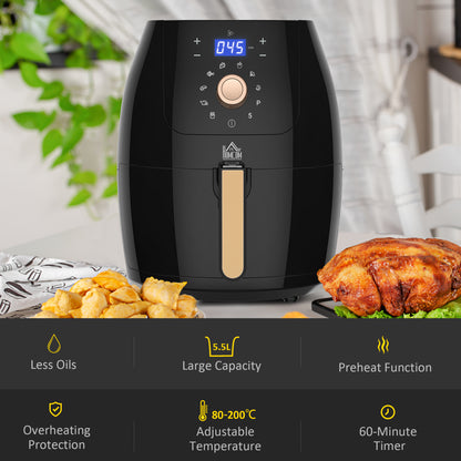 HOMCOM Digital Air Fryer 1700W 5.5L with Rapid Air Circulation System Adjustable Temperature 60 Min Timer for Healthy Oil Free Low Fat