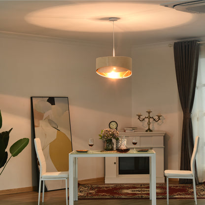 HOMCOM Modern Pendant Light with Adjustable Hanging Chain and Two Bevel Nested Lampshade, Metal Chandelier for Living Room, Bedroom, Beige and Gold