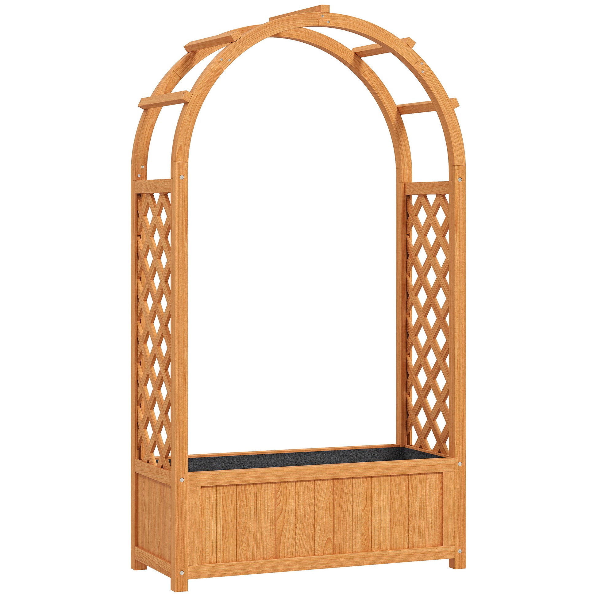 Outsunny Wooden Raised Garden Bed with Trellis, Liner, Drainage Holes, for Vine Climbing Plants, Flowers, 83 x 36 x 145 cm