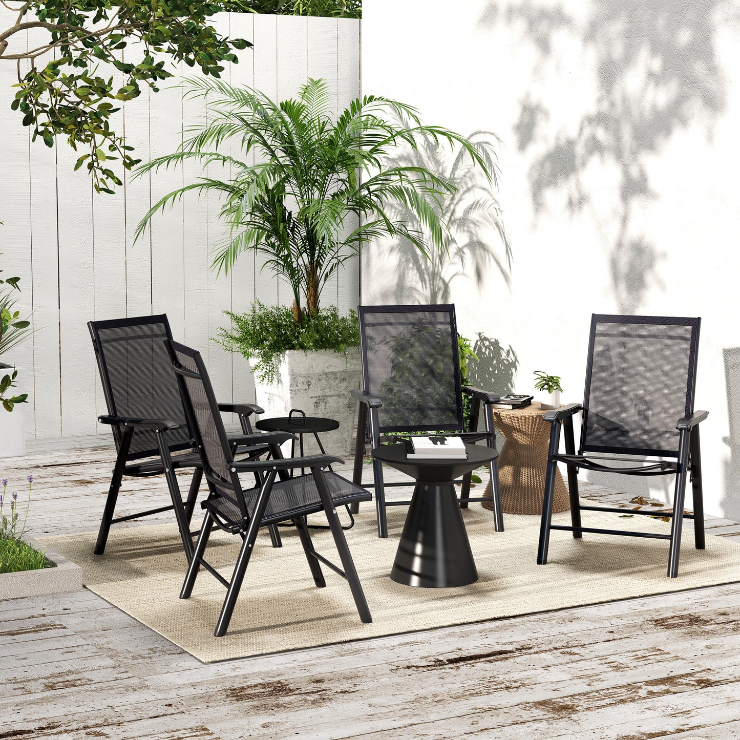 Outsunny Set of Four Folding Garden Chairs - Black