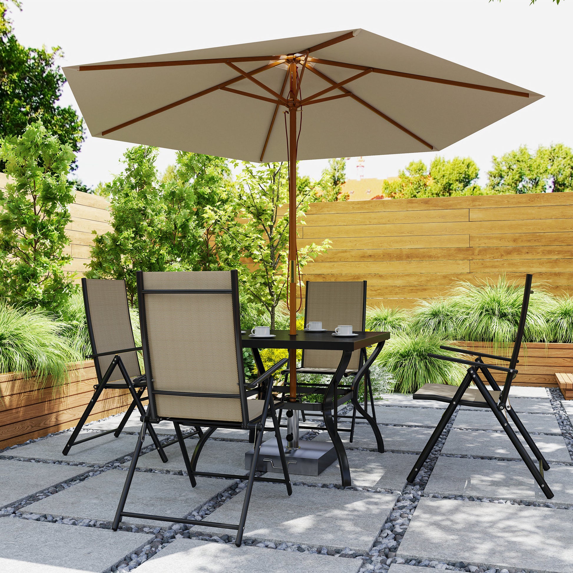 Outsunny Five-Piece Steel Frame Patio Set - Khaki/Black