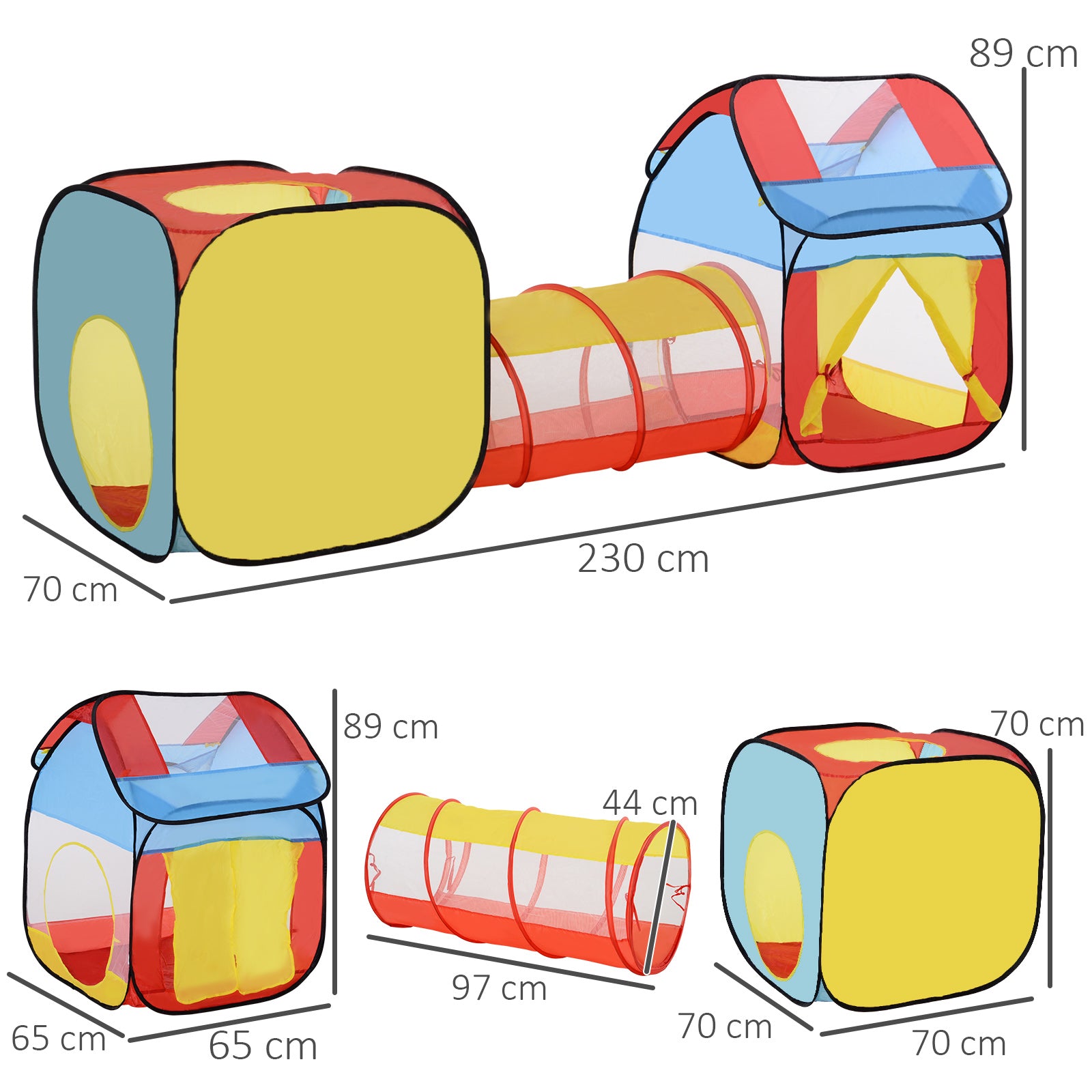 HOMCOM Toddler Polyester 3 in 1 Pop Up House Tent Play Tunnel Multi-Colour