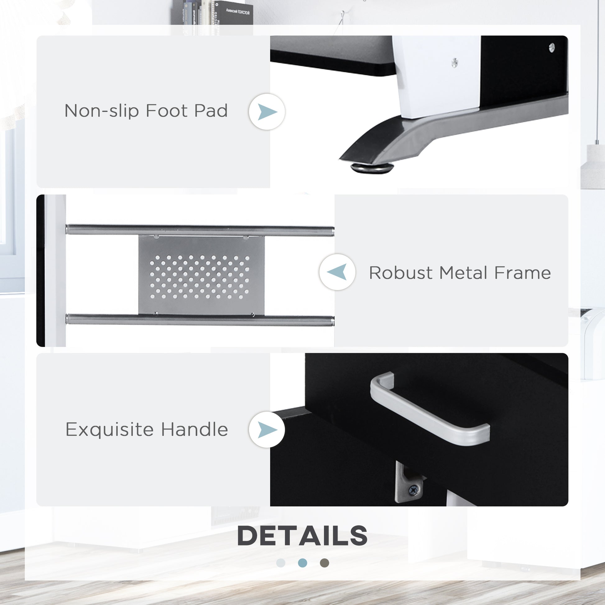 HOMCOM Computer Desk with Sliding Keyboard Tray Storage Drawers and Host Box Shelf Home Office Workstation (Black)