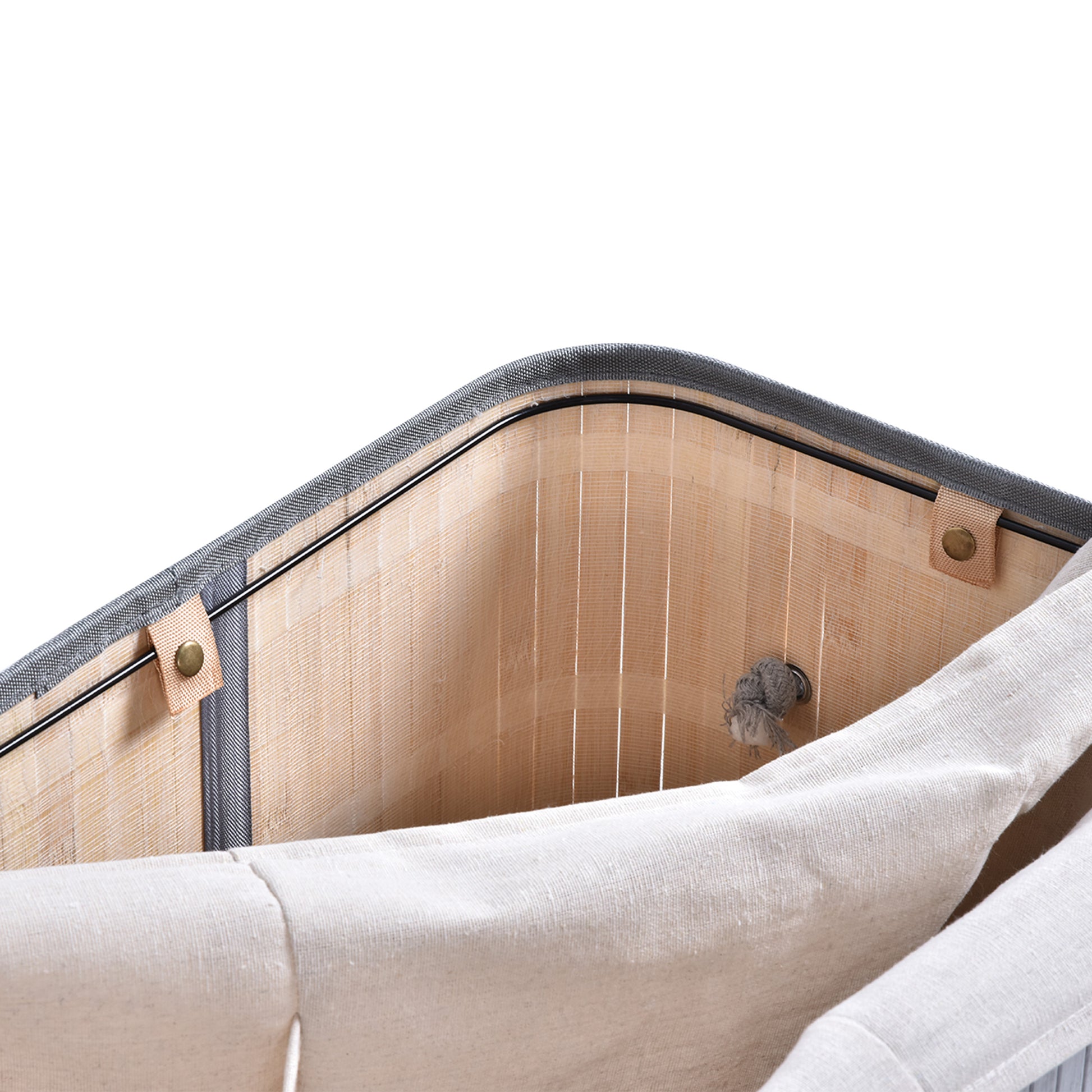 HOMCOM 100L Natural Wood Laundry Basket One Compartment w/Flip Lid Removable Lining Handles Board Base Durable Water-Resistant Dirty Clothes Grey