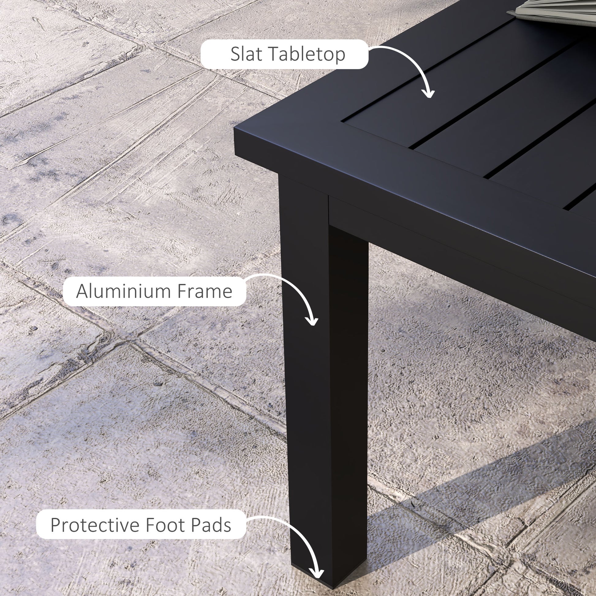 Outsunny 100cm x 60cm Aluminium Outdoor Coffee Table - Black