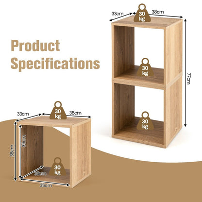 Set of 2 Stackable Nightstand with Storage Cubes-Natural