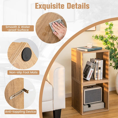 Set of 2 Stackable Nightstand with Storage Cubes-Natural