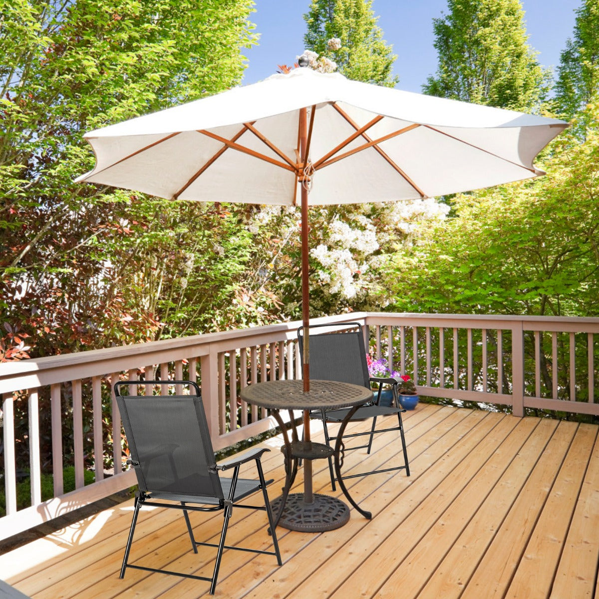 Set of 4 Patio Folding Chairs with Armrest for Outdoor Indoor Camping Garden 