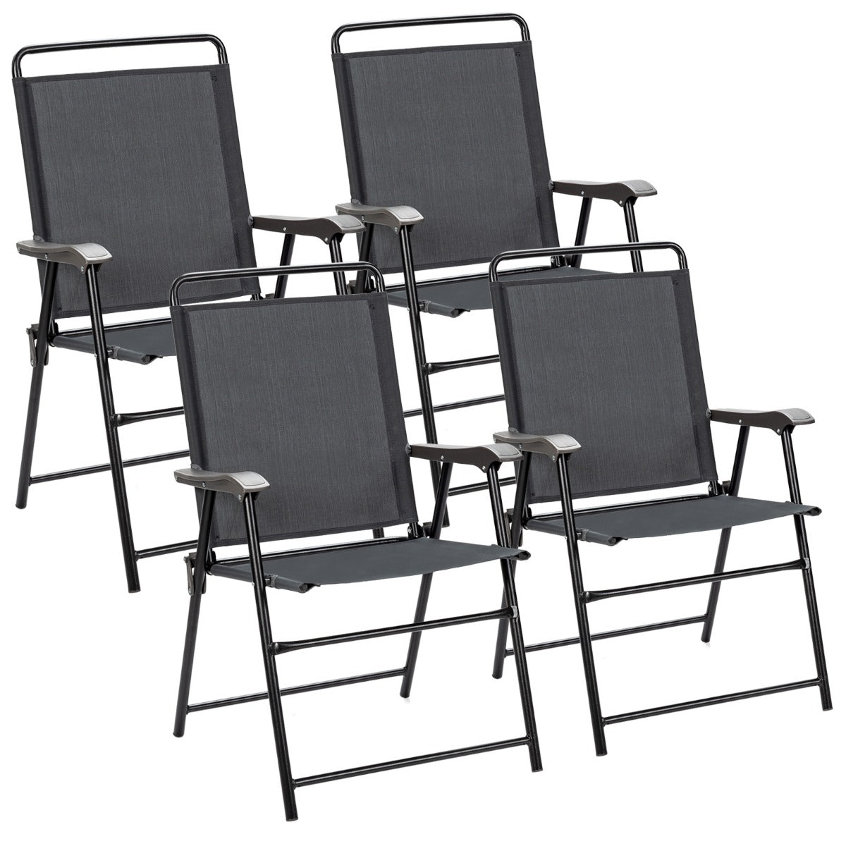 Set of 4 Patio Folding Chairs with Armrest for Outdoor Indoor Camping Garden 