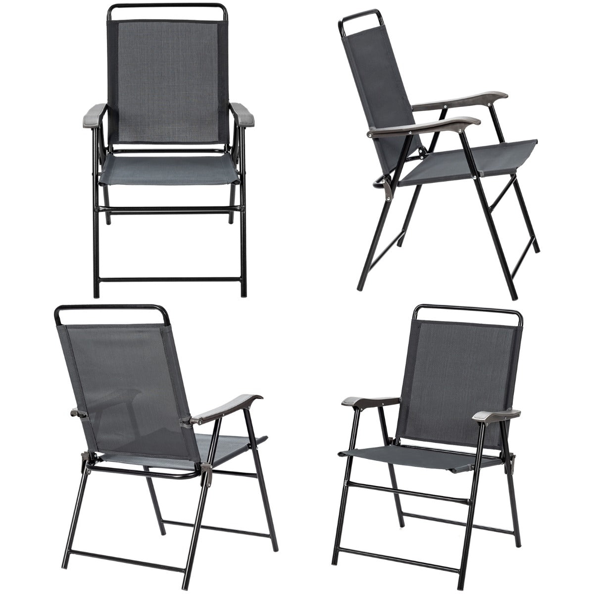Set of 4 Patio Folding Chairs with Armrest for Outdoor Indoor Camping Garden 
