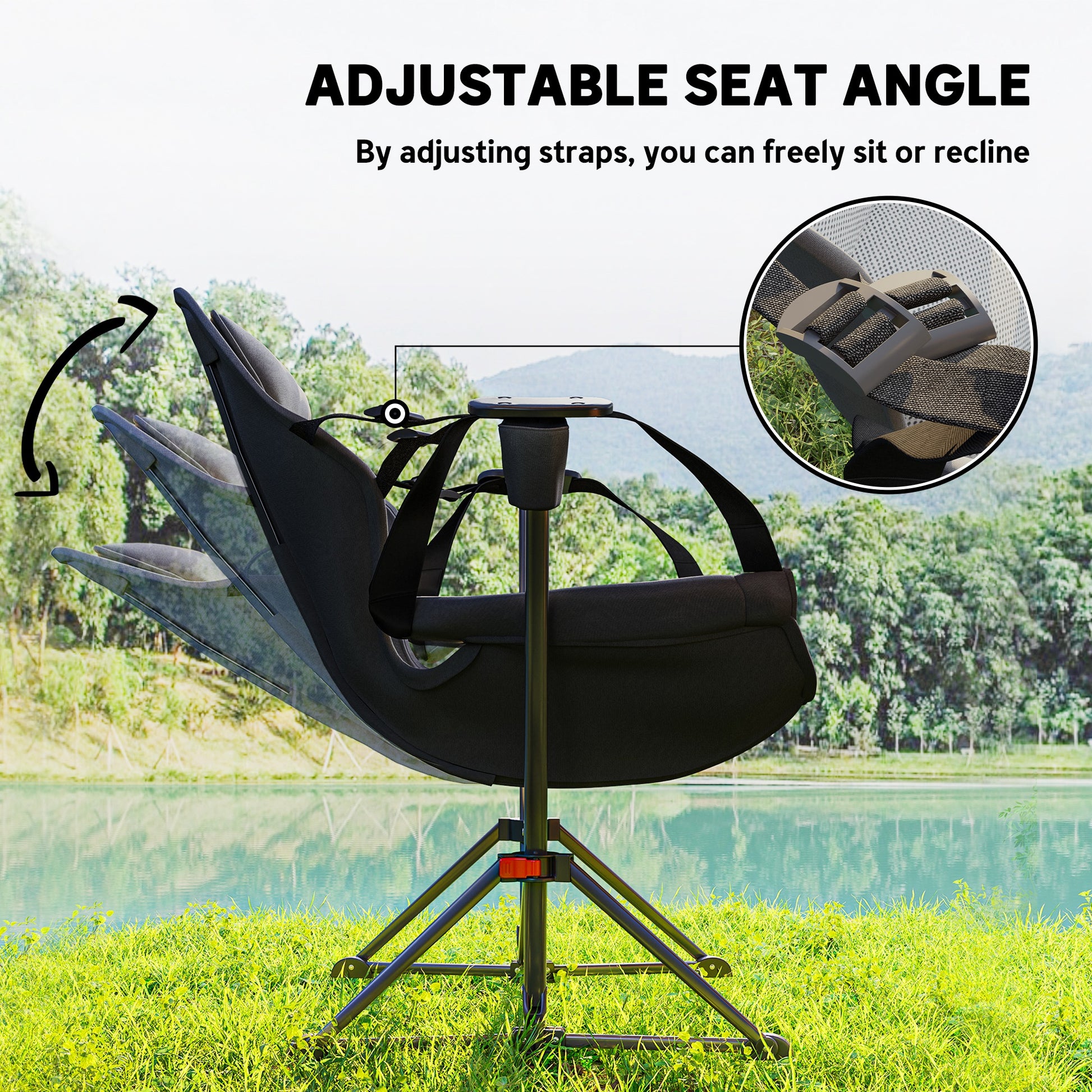 Outsunny Hammock Camping Chair Set of 2, Adjustable Back Swinging Camping Chair Portable Swinging Chair with Cup Holder, Headrest, Padded Seat and Carry Bag for Travel Fishing Hiking, Black