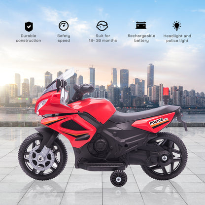 HOMCOM Kids 6V Electric Ride On Motorcycle Police Car Vehicle w/ Lights Horn Realistic Sound Outdoor Play Toy for 18 - 36 months Red
