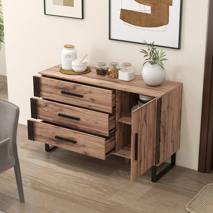 Sideboard Buffet Cabinet with 3 Drawers and 1 Door and 1 Adjustable Shelf-Rustic Brown