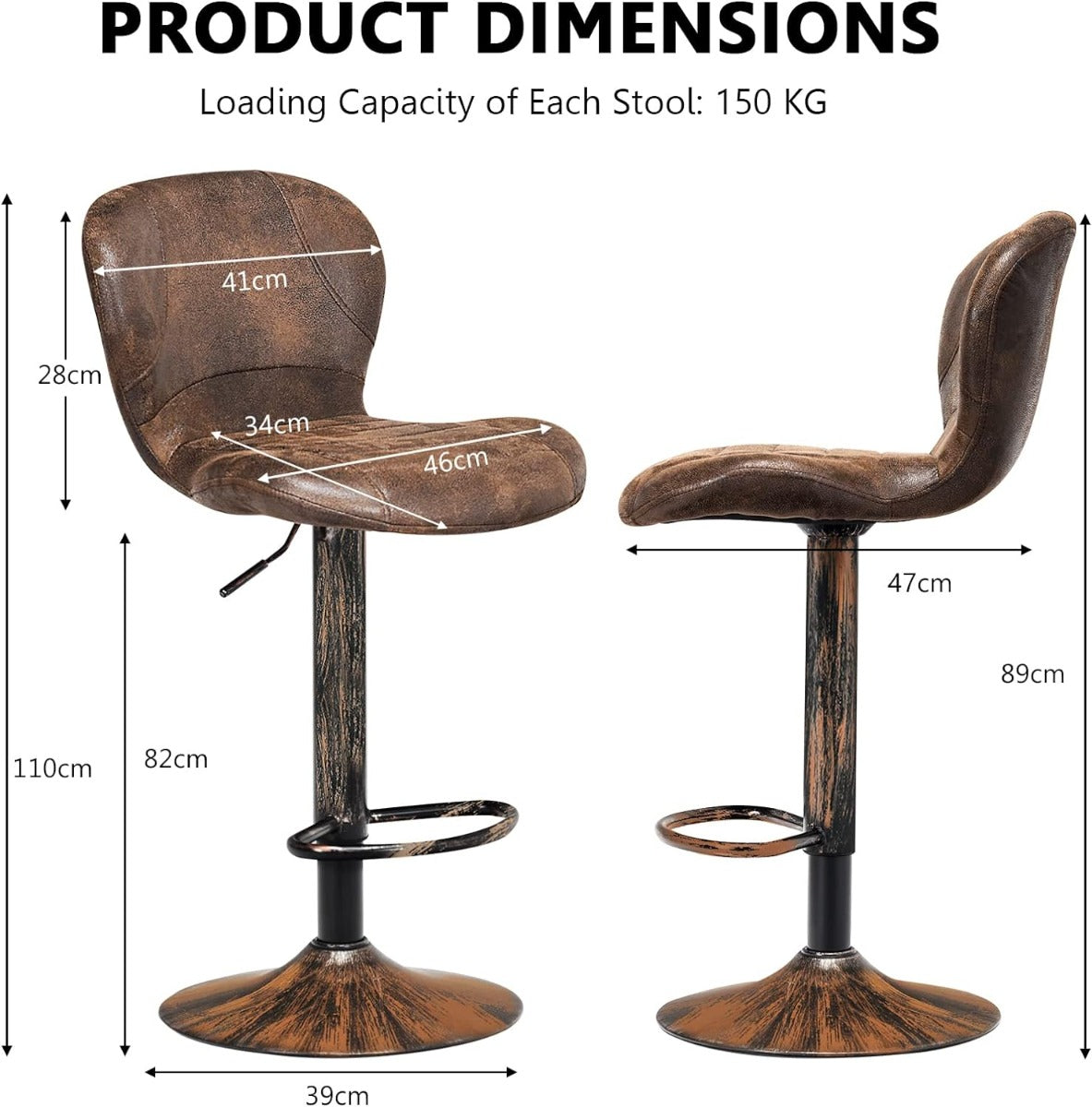 2 Pieces Leather Bar Stool with Adjustable Height and Swivel Gas Lift