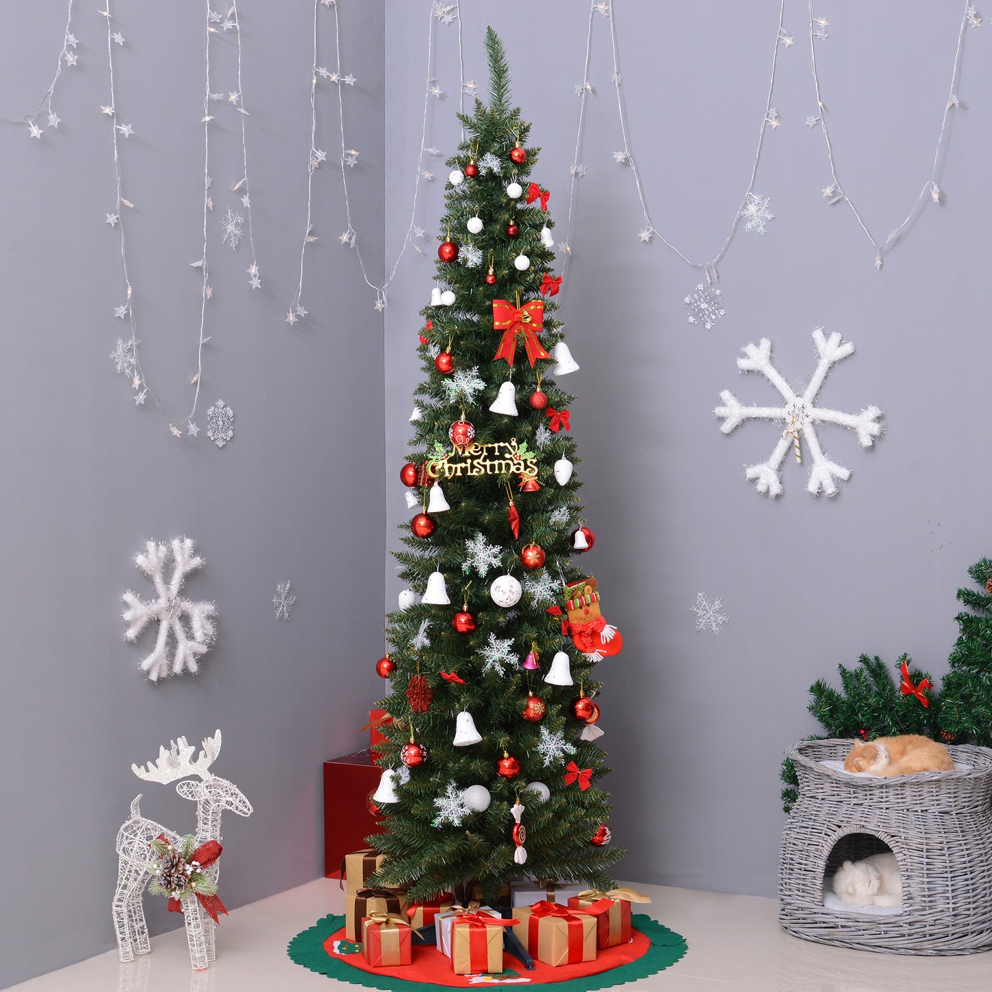 HOMCOM 2.1m Artificial Christmas Tree Pine Tree W/Plastic Stand-Green