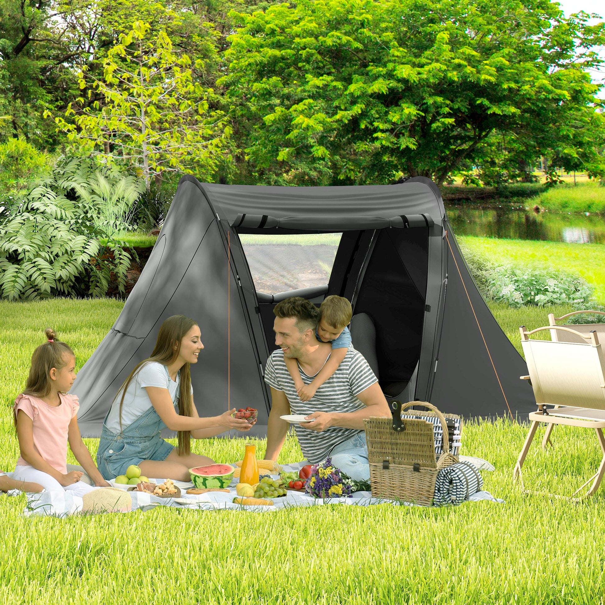 backpacking family tent Outsunny 3 Man Camping Tent with Living Area and 2 Bedrooms, 3000mm Wa – GardenArch
