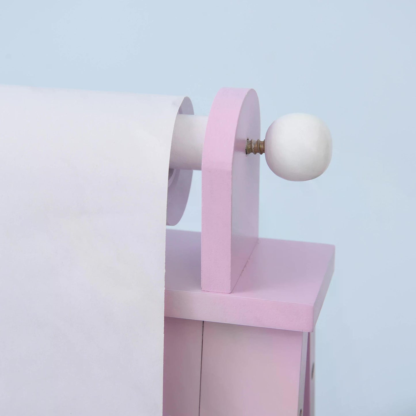 HOMCOM 3 In 1 Kids Wooden Art Easel with Paper Roll Double-Sided Chalkboard & Whiteboard with Storage Baskets Gift for Toddler Girl Age 3 Years+ Pink