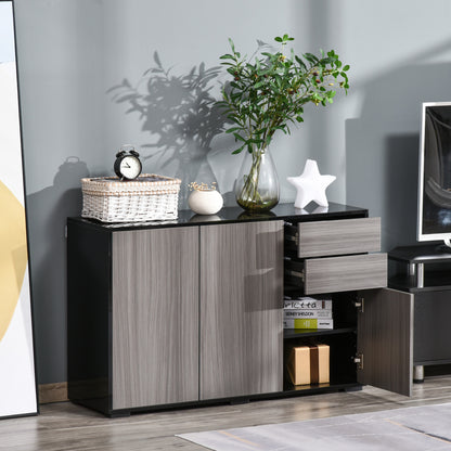 HOMCOM High Gloss Sideboard, Side Cabinet, Push-Open Design with 2 Drawer for Living Room, Bedroom, Light Grey and Black