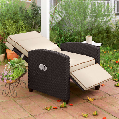 Outsunny 145° Reclining Rattan Armchair, with Footrest - Brown/Khaki