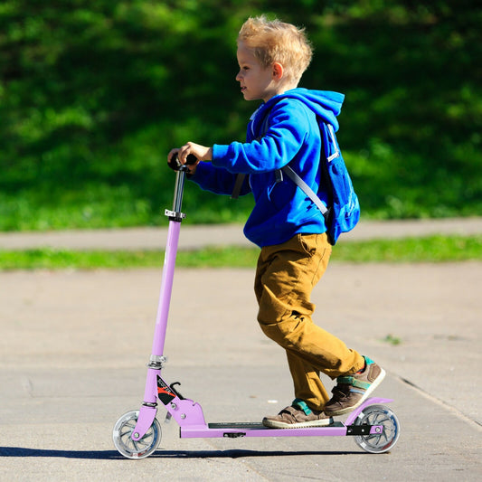 Kids Aluminum Folding Stunt Scooter with LED Wheels-Purple